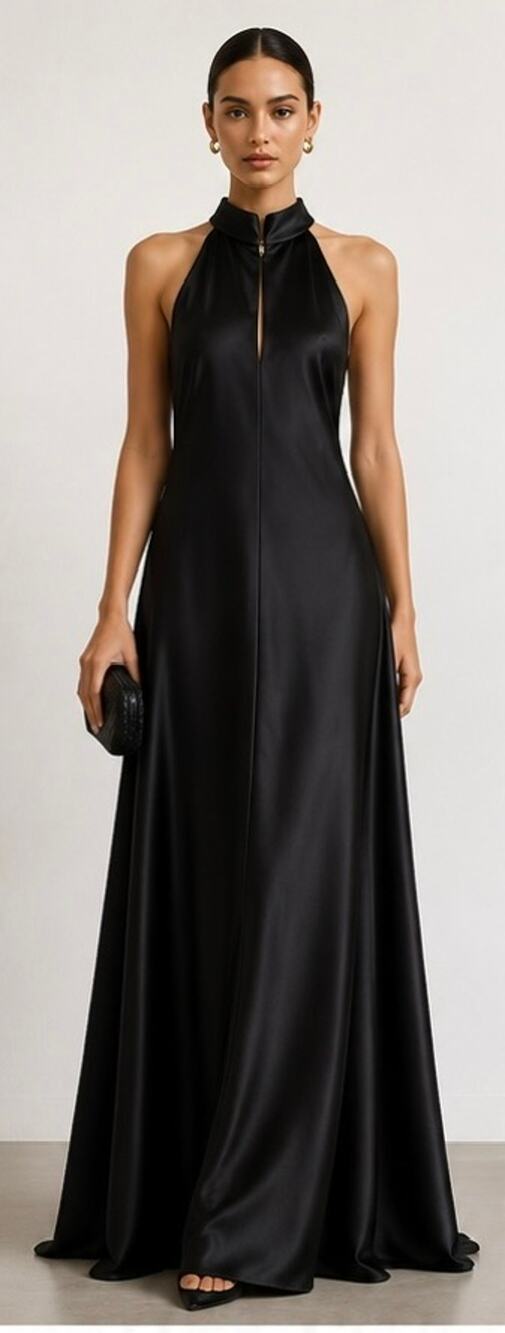 Galvan London Portico Satin Halter Maxi Dress Black Open Back NWT US 4/36